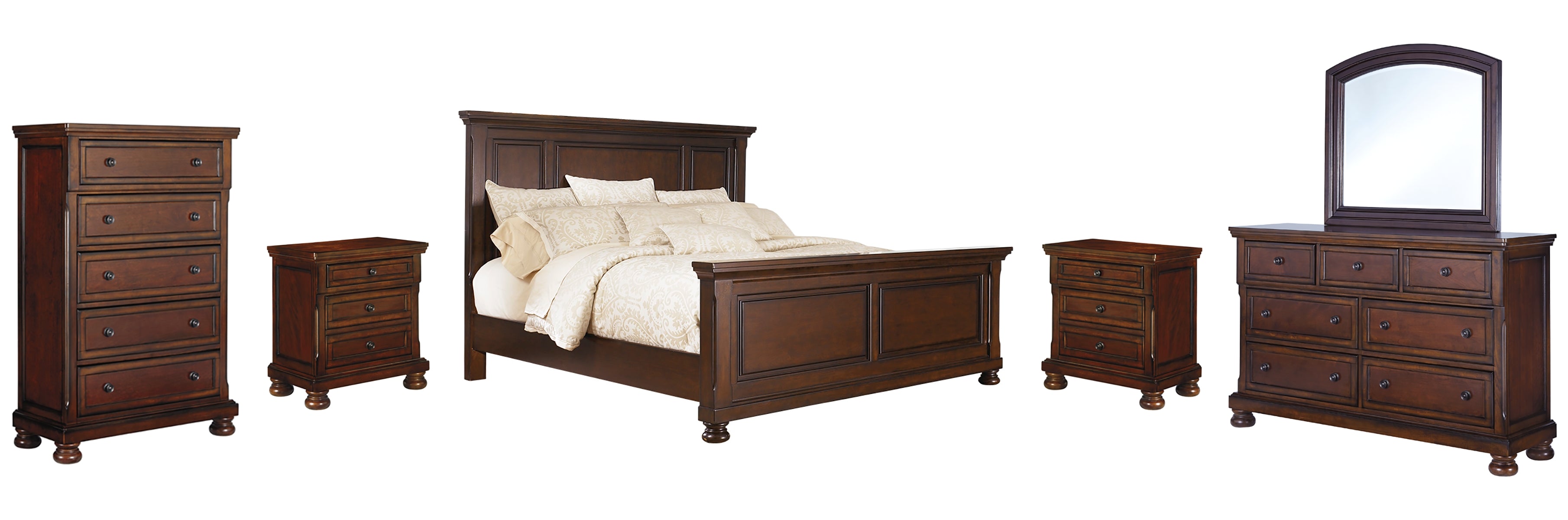 Porter Queen Panel Bed with Mirrored Dresser, Chest and 2 Nightstands