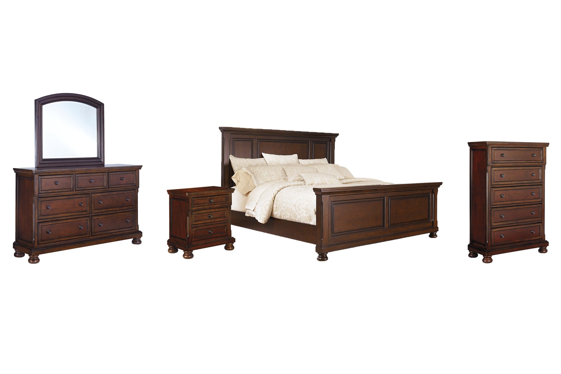 Porter King Panel Bed with Mirrored Dresser, Chest and Nightstand
