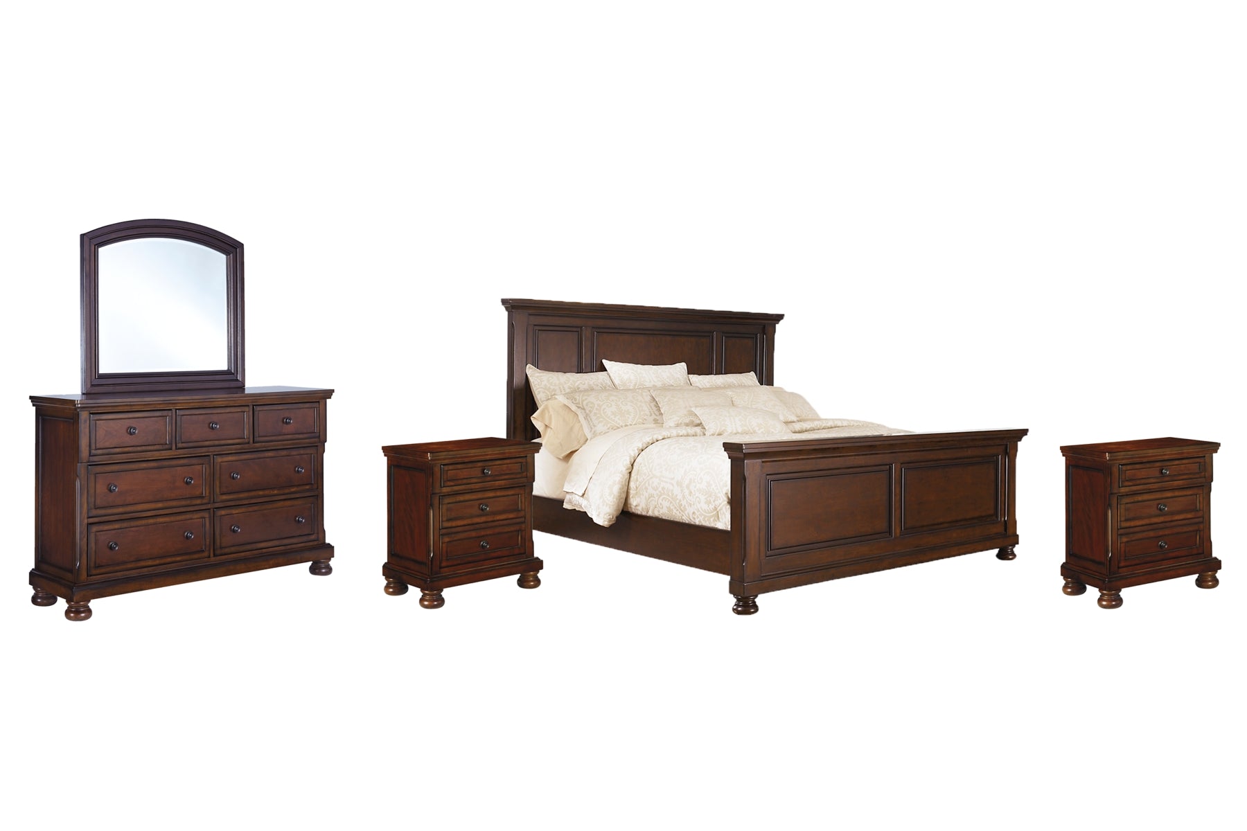 Porter King Panel Bed with Mirrored Dresser and 2 Nightstands