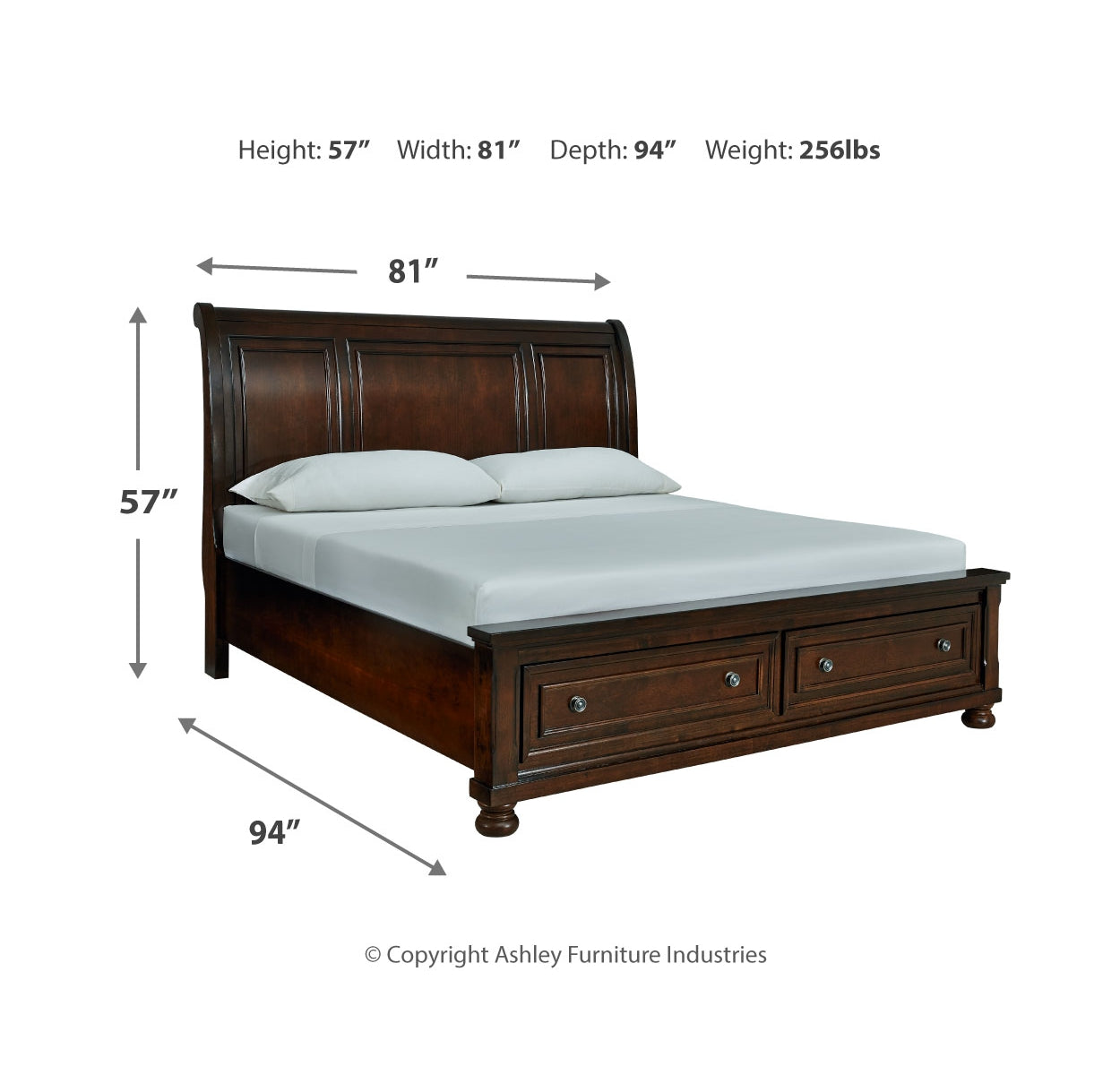 Porter King Sleigh Bed with Mirrored Dresser and 2 Nightstands