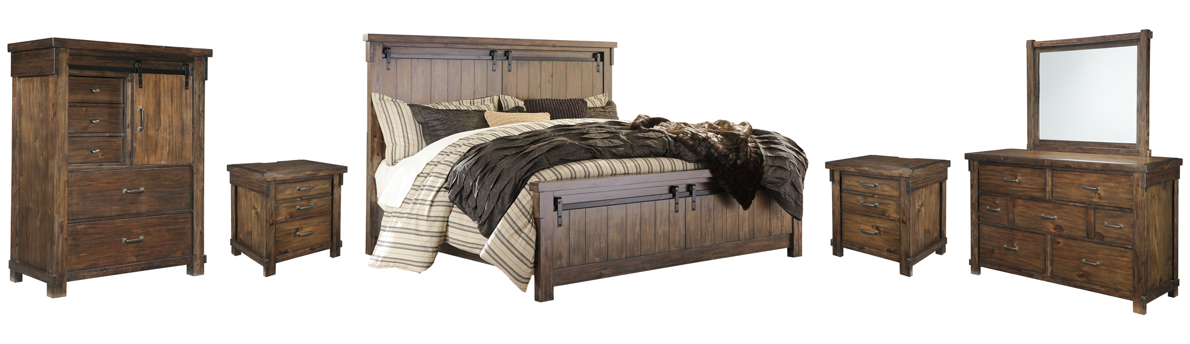 Lakeleigh California King Panel Bed with Mirrored Dresser, Chest and 2 Nightstands