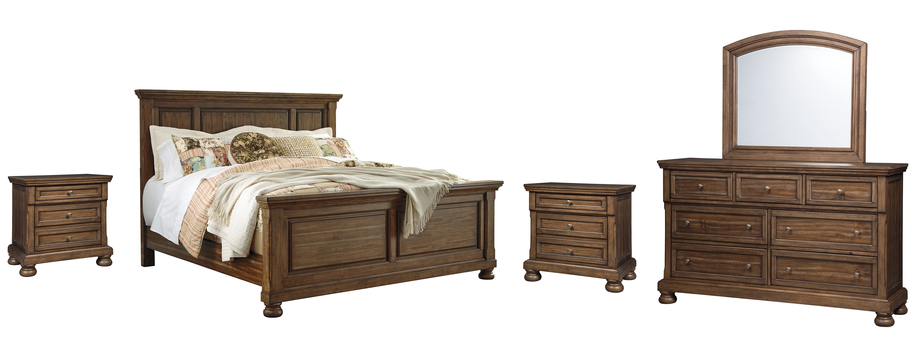 Flynnter Queen Panel Bed with Mirrored Dresser and 2 Nightstands