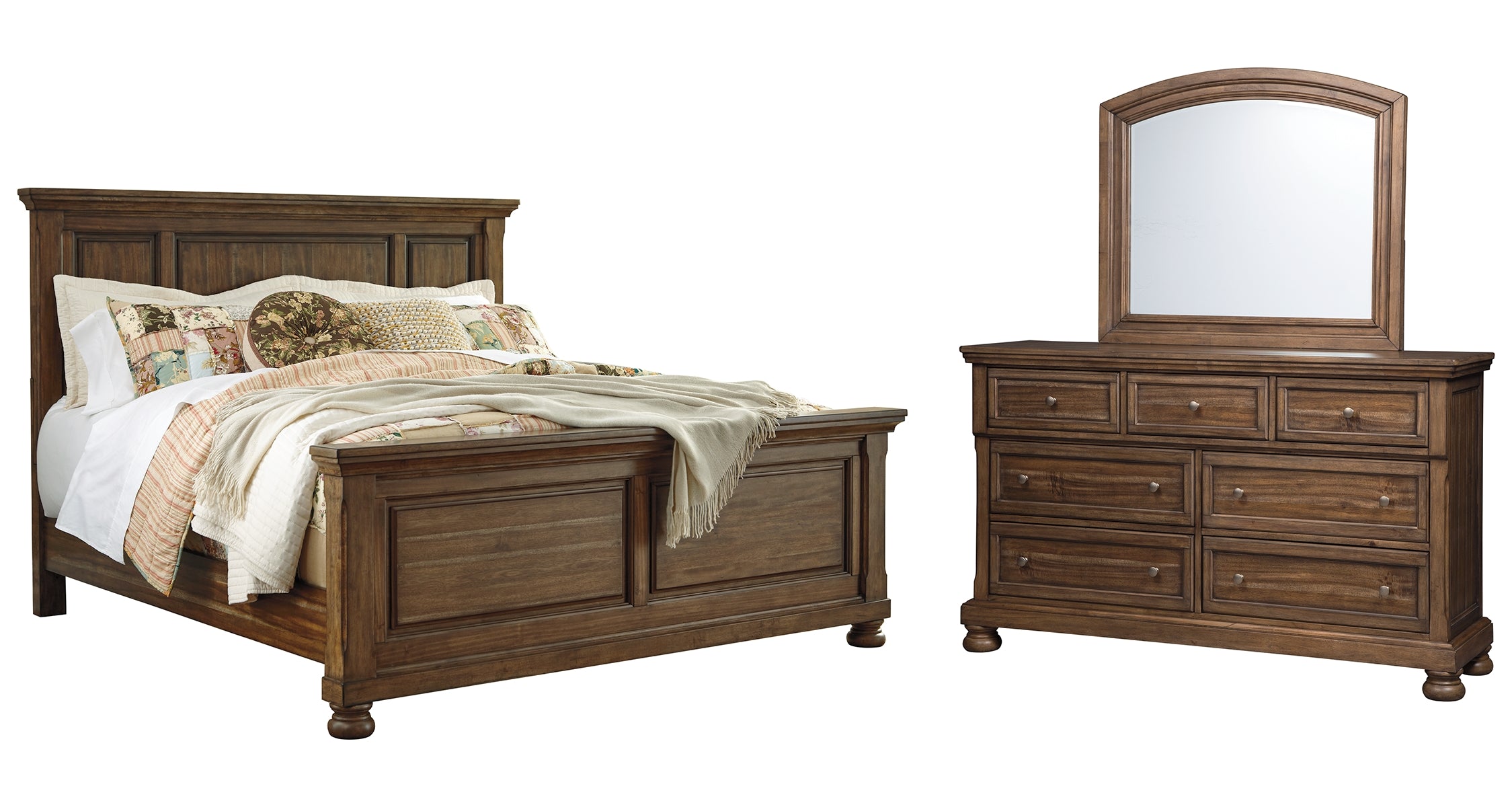 Flynnter Queen Panel Bed with Mirrored Dresser