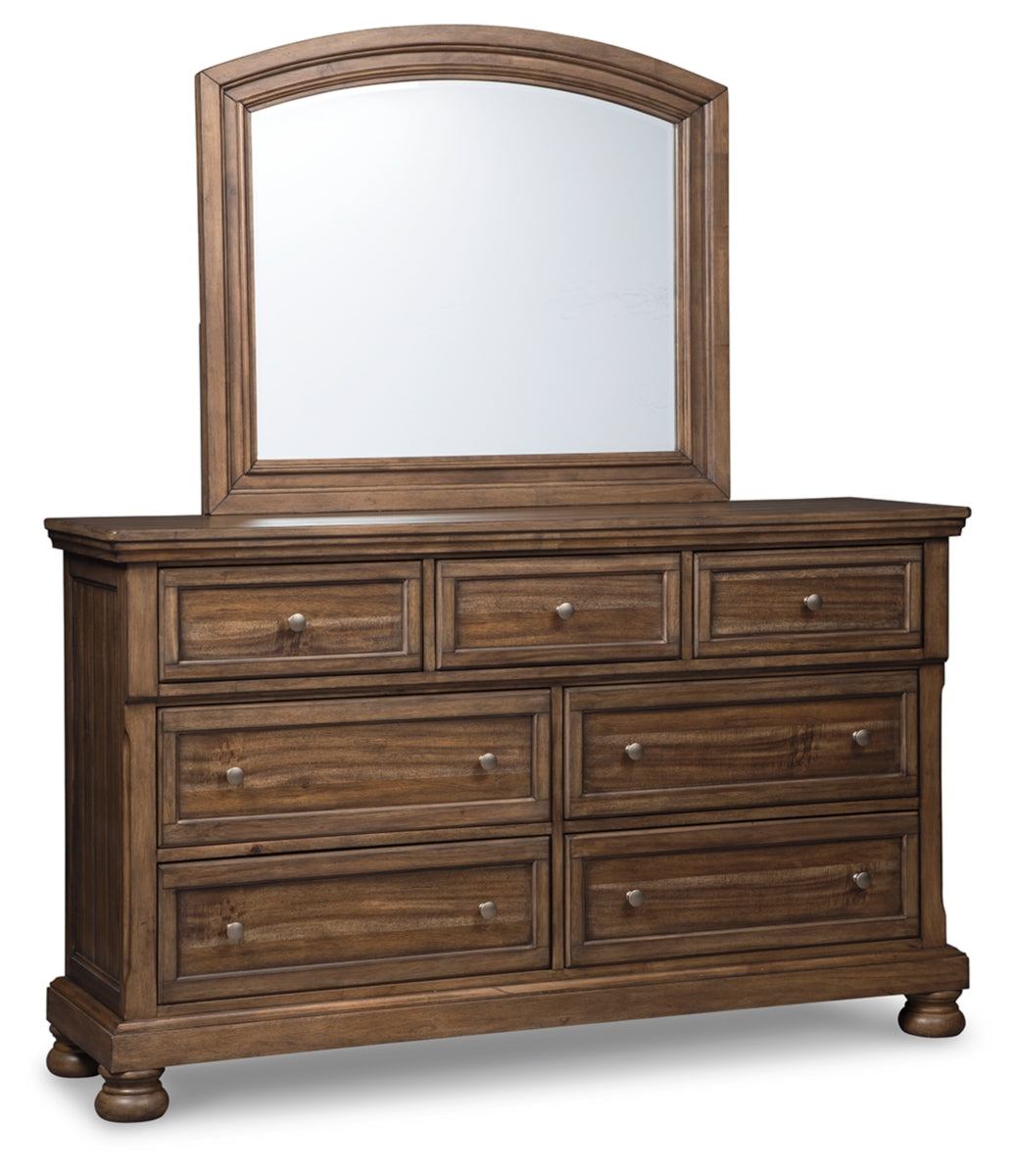 Flynnter King Panel Bed with Mirrored Dresser, Chest and 2 Nightstands