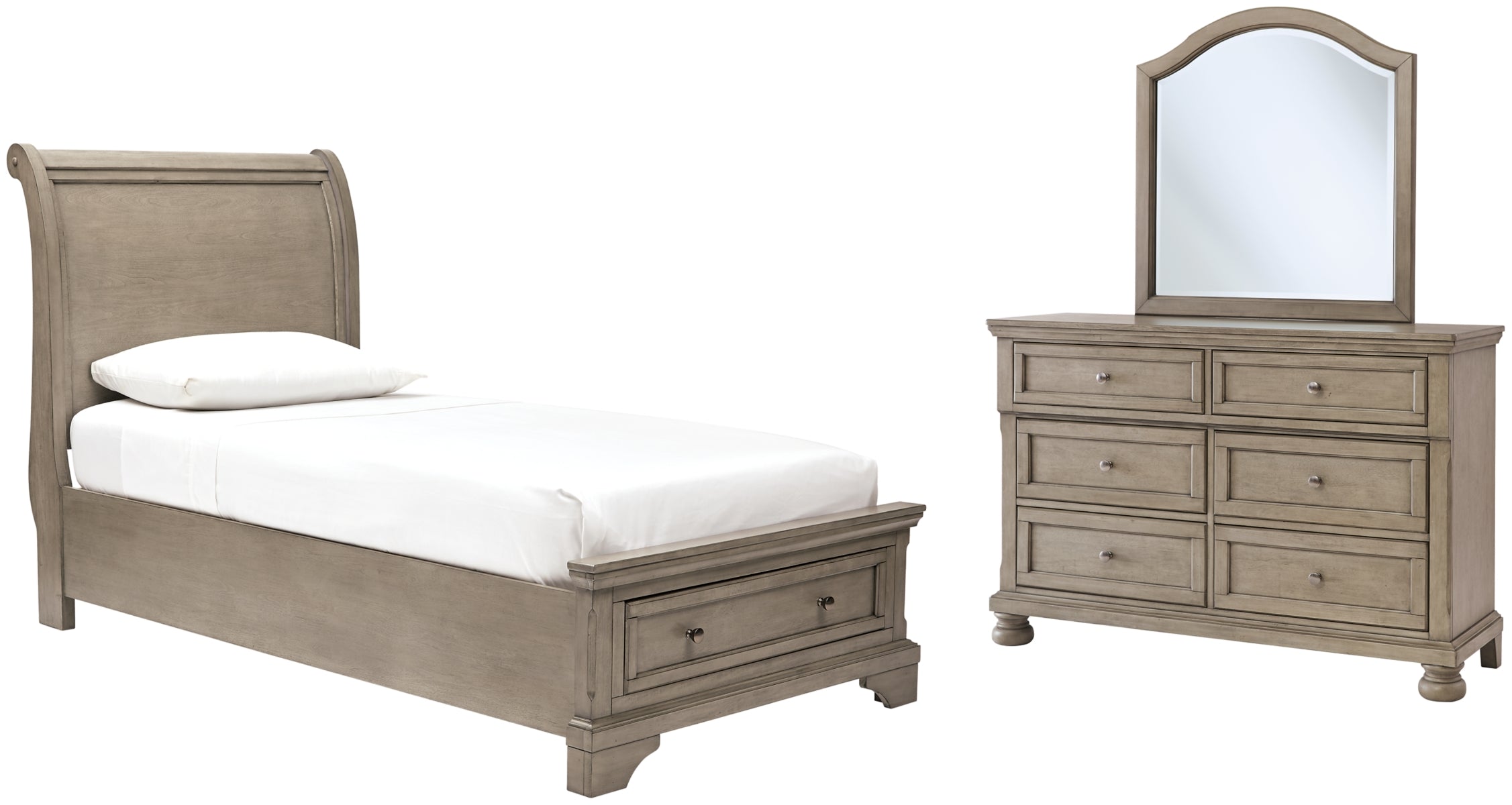 Lettner Twin Sleigh Bed with Mirrored Dresser