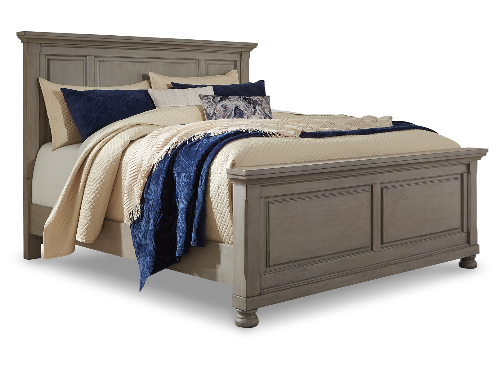 Lettner King Panel Bed with Mirrored Dresser, Chest and Nightstand
