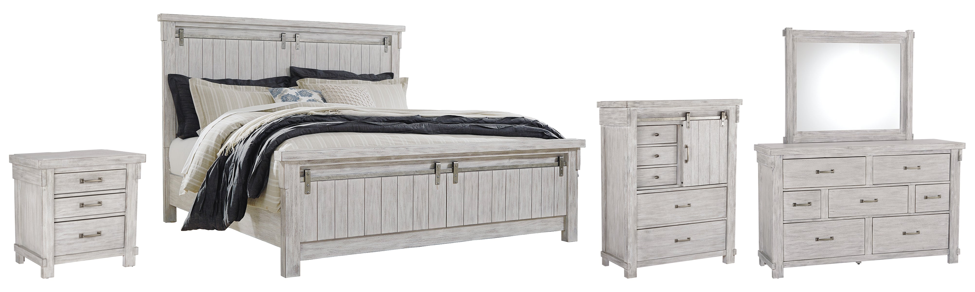 Brashland King Panel Bed with Mirrored Dresser, Chest and Nightstand