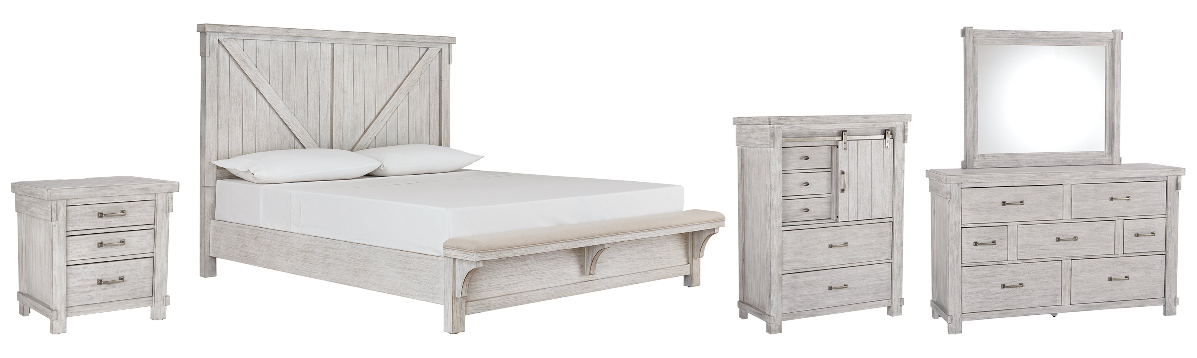 Brashland Queen Panel Bed with Mirrored Dresser, Chest and Nightstand