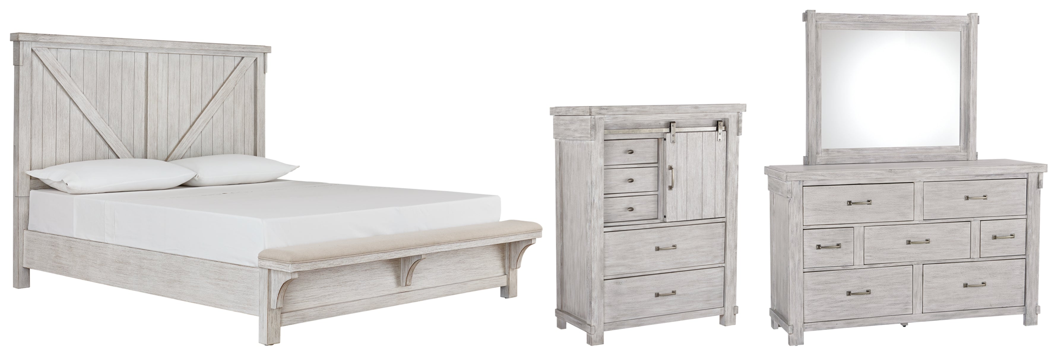 Brashland King Panel Bed with Mirrored Dresser and Chest