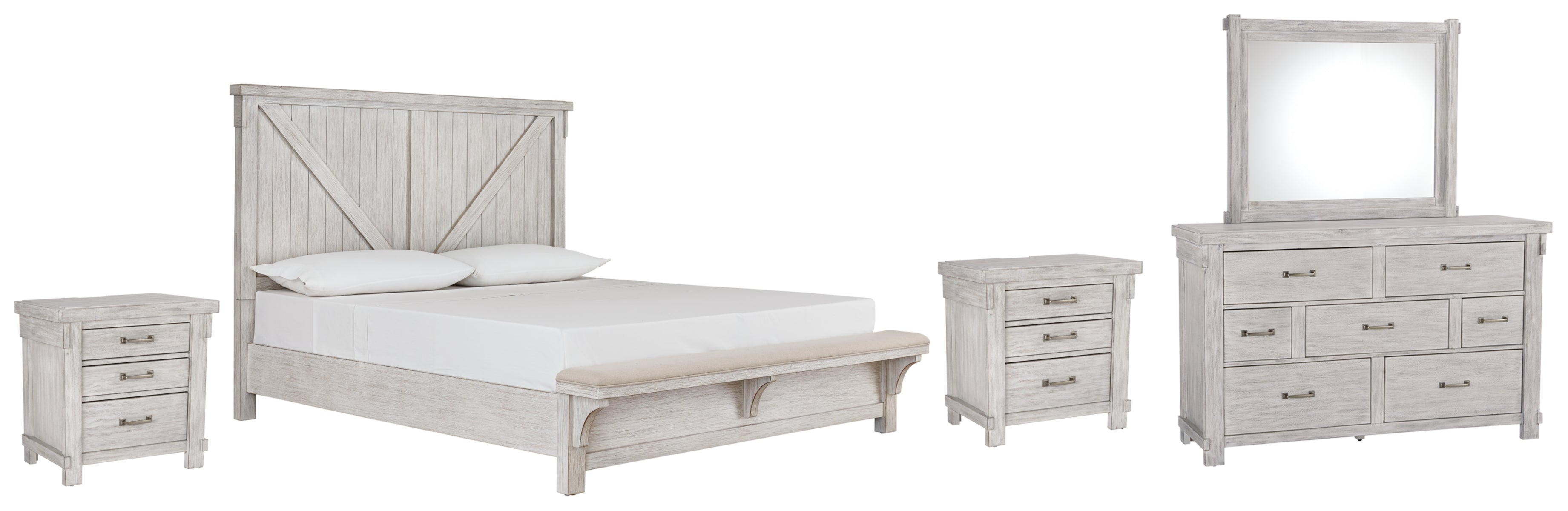 Brashland King Panel Bed with Mirrored Dresser and 2 Nightstands
