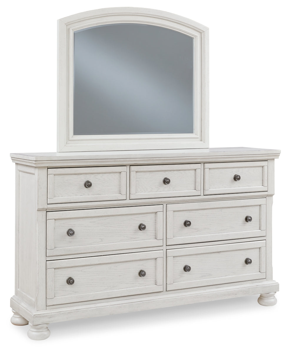 Robbinsdale Queen Panel Bed with Mirrored Dresser and Chest