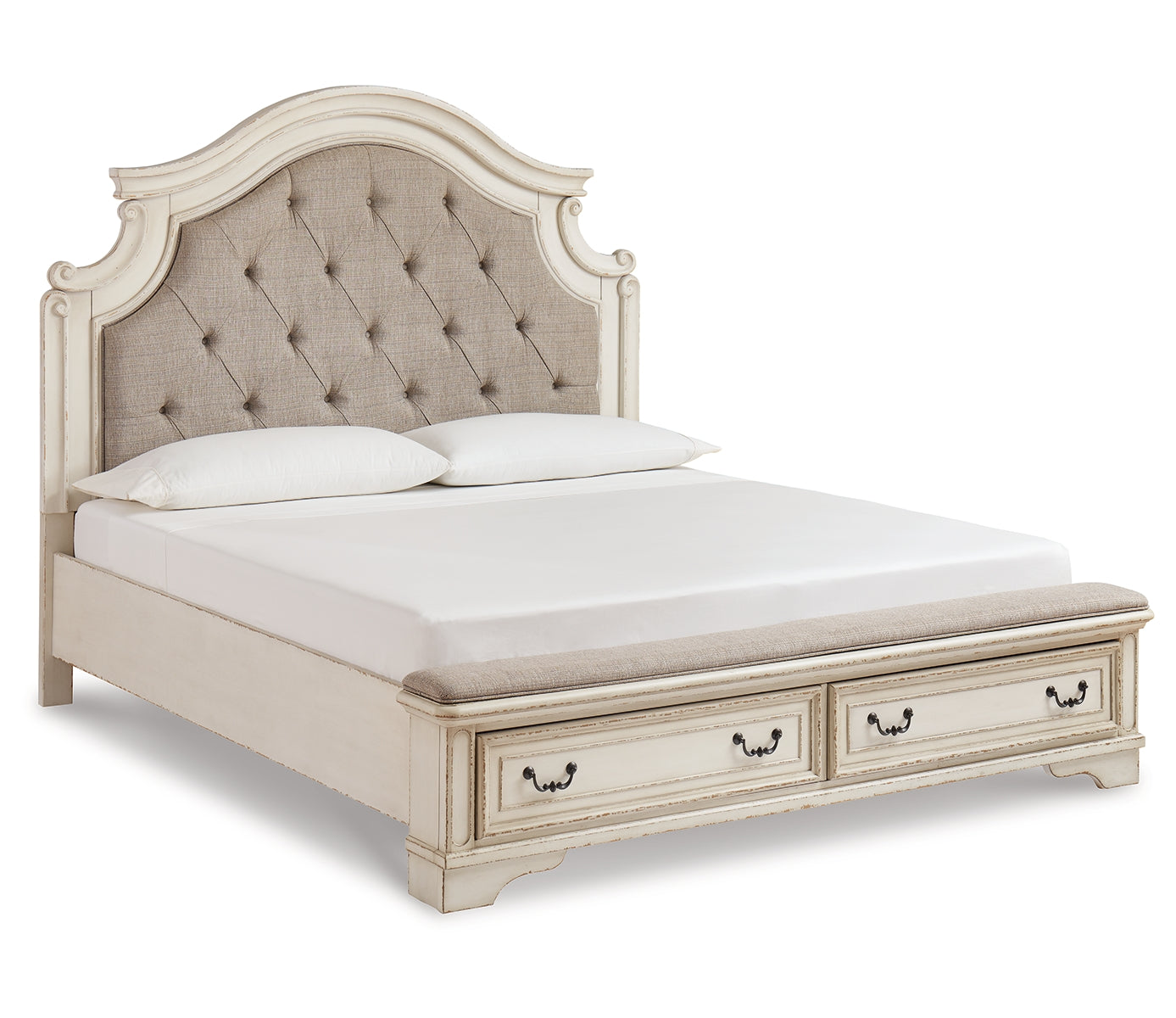 Realyn Queen Upholstered Bed with Mirrored Dresser, Chest and 2 Nightstands