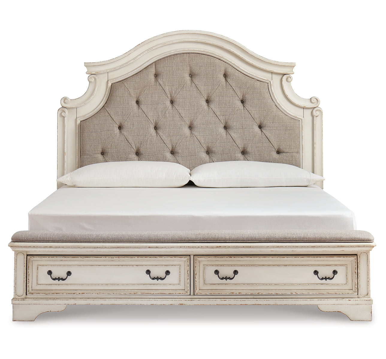 Realyn Queen Upholstered Bed with Mirrored Dresser, Chest and Nightstand