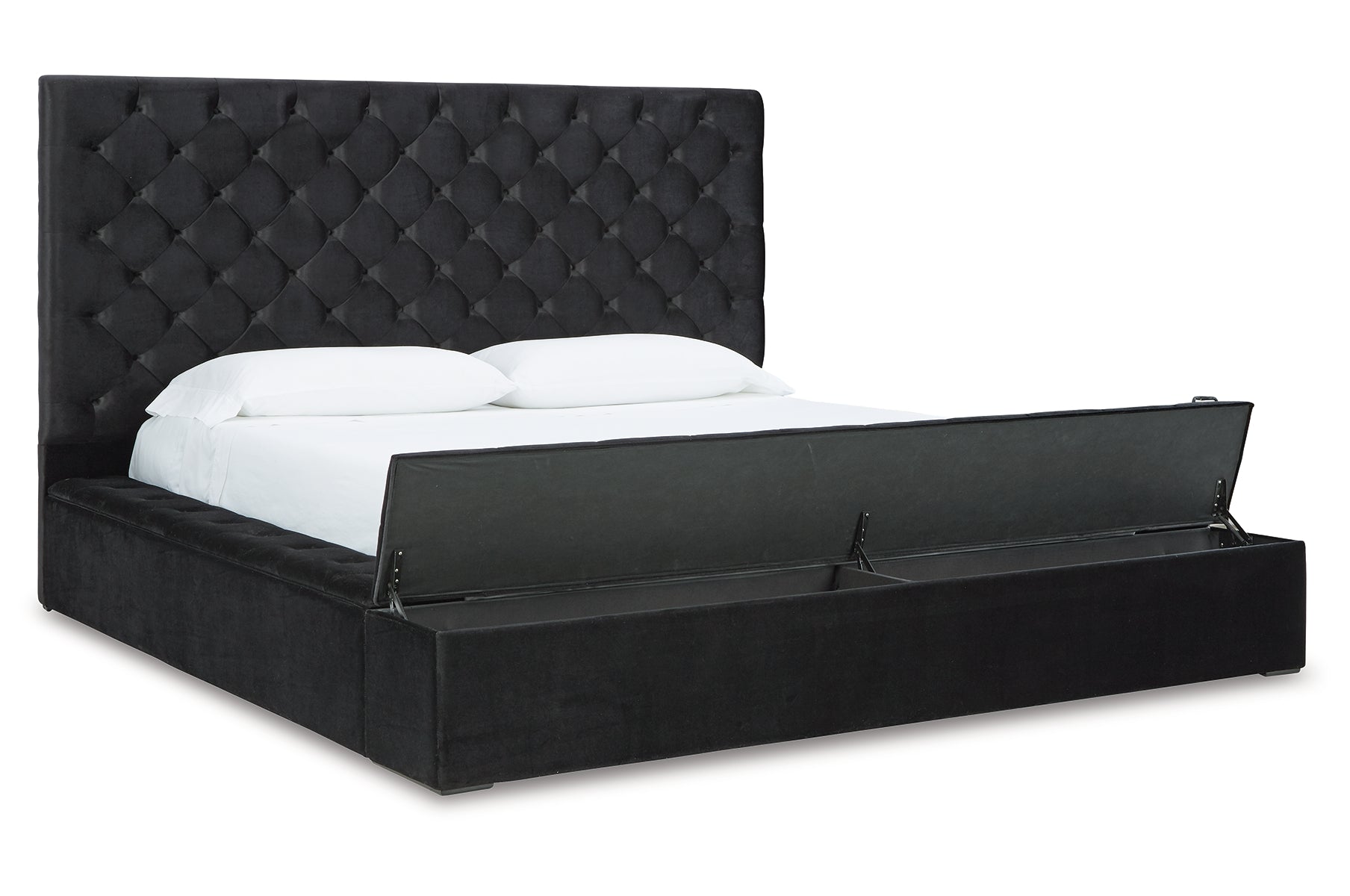 Lindenfield King Upholstered Bed with Storage with Mirrored Dresser, Chest and Nightstand