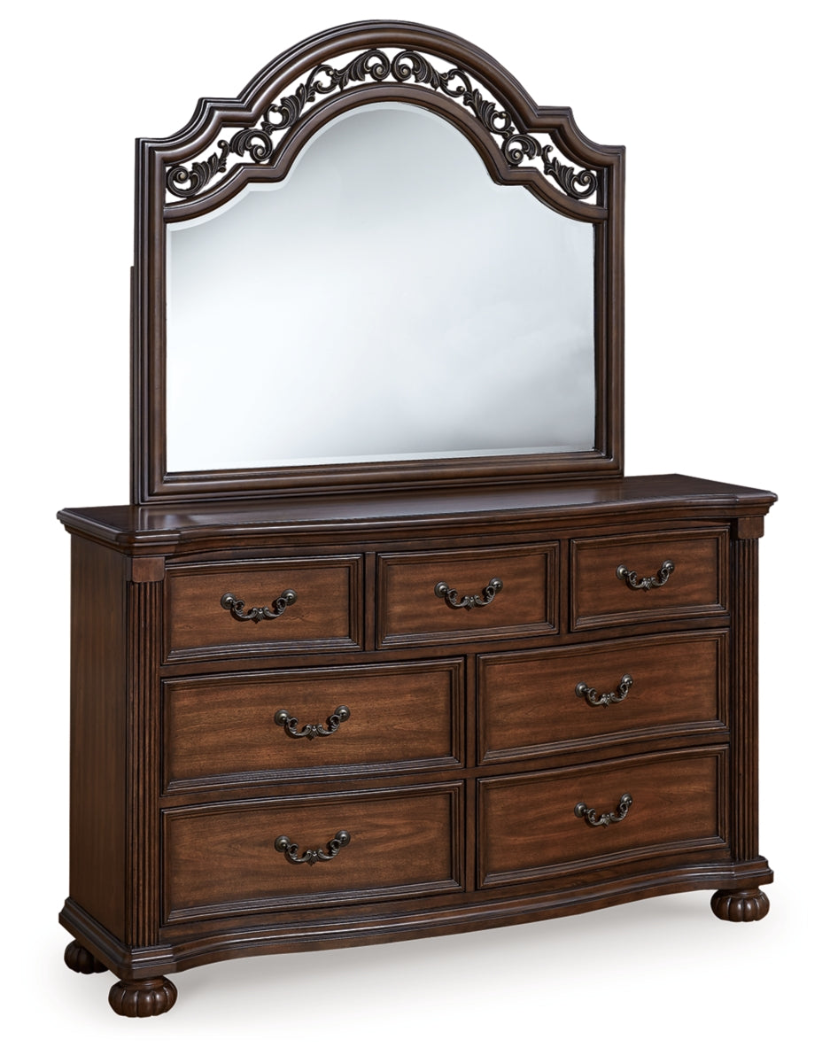 Lavinton Queen Poster Bed with Mirrored Dresser, Chest and Nightstand