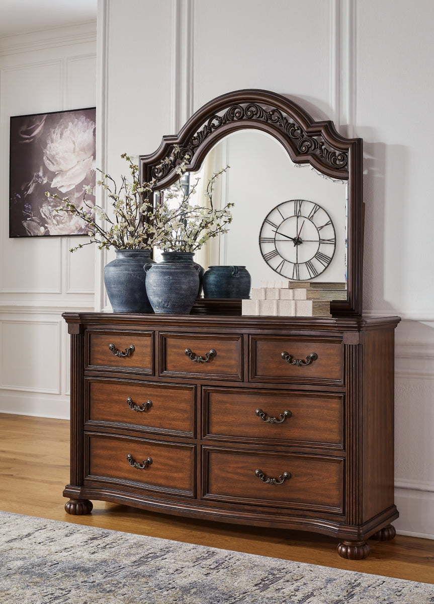Lavinton King Poster Bed with Mirrored Dresser, Chest and Nightstand