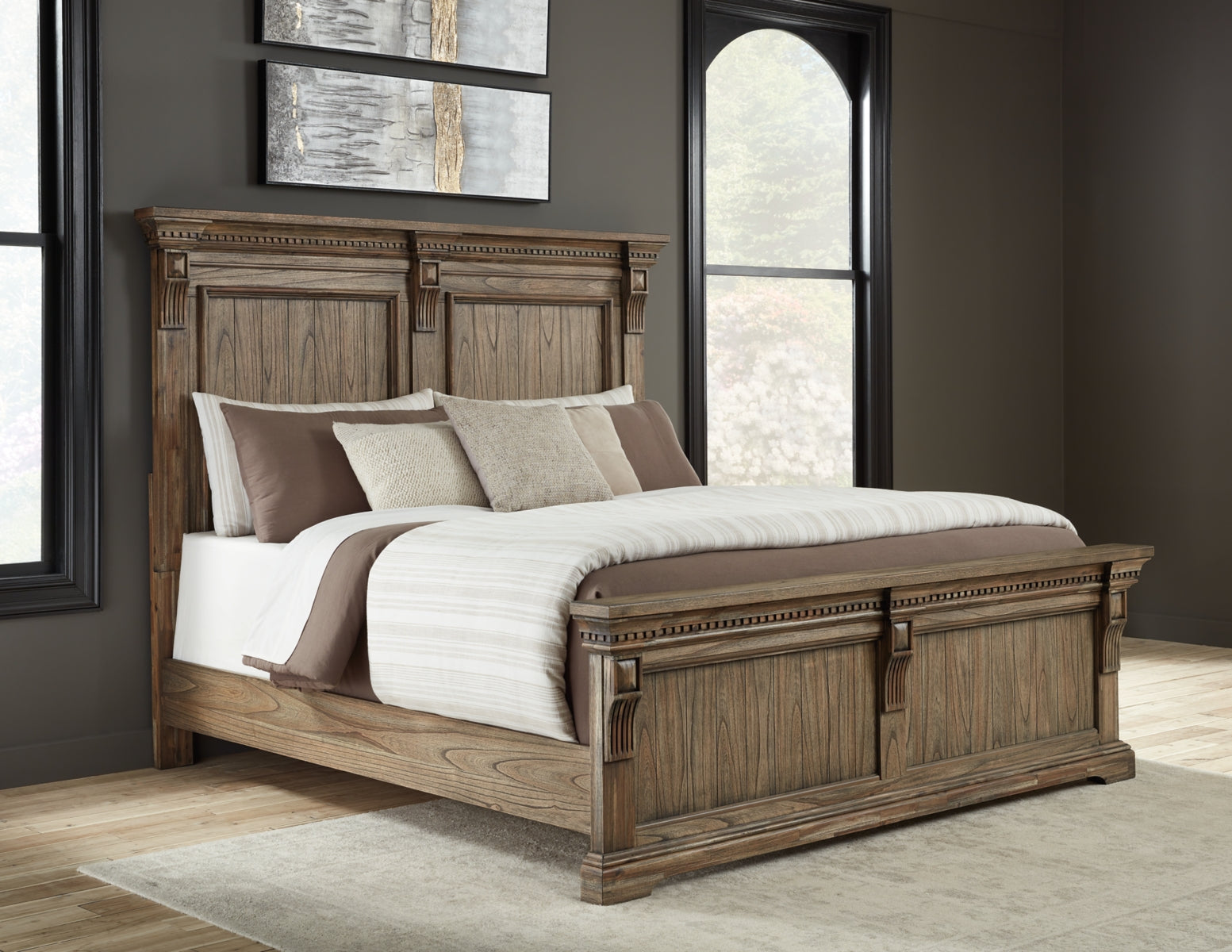 Markenburg California King Panel Bed with Mirrored Dresser and 2 Nightstands