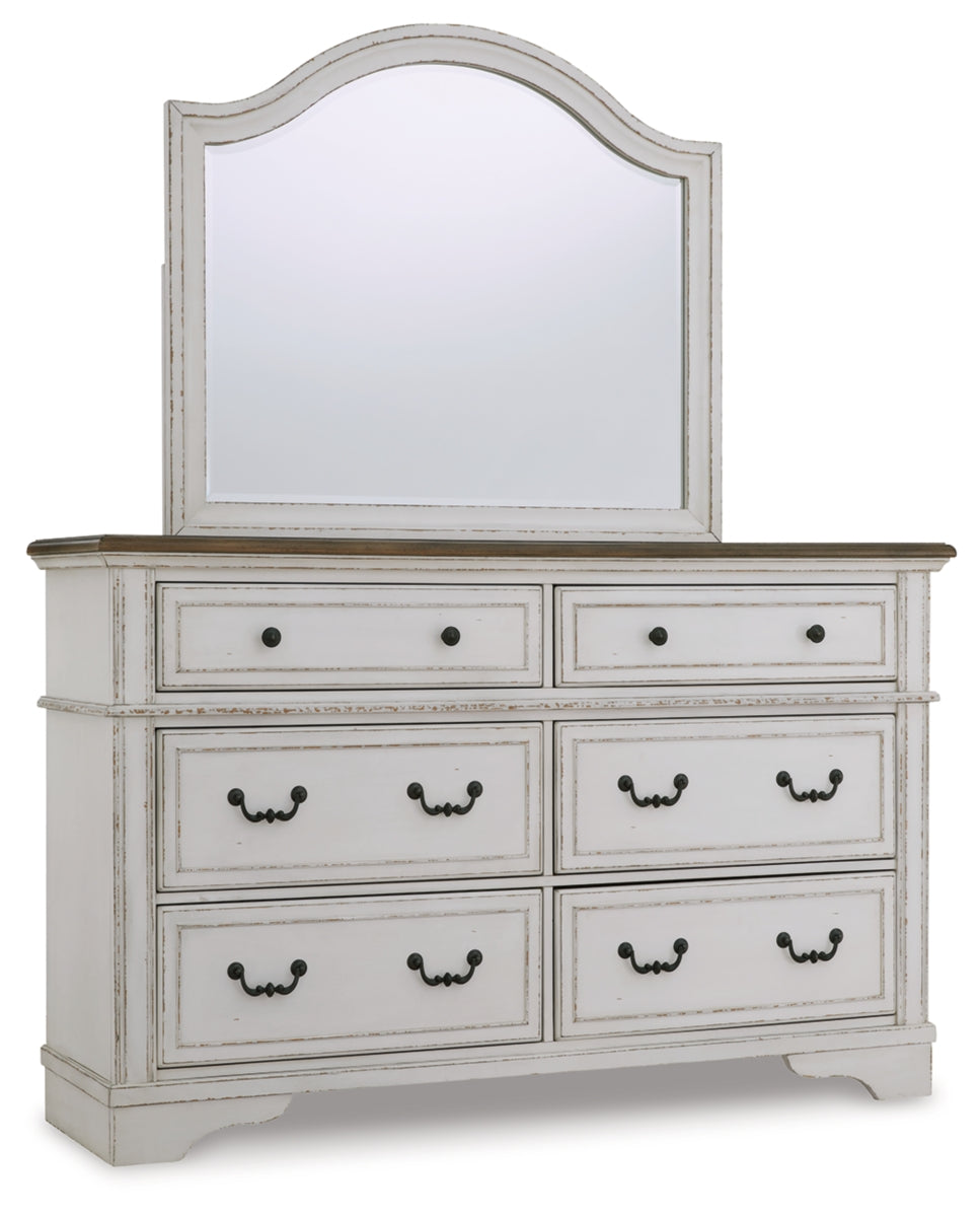 Brollyn King Upholstered Panel Bed with Mirrored Dresser, Chest and 2 Nightstands