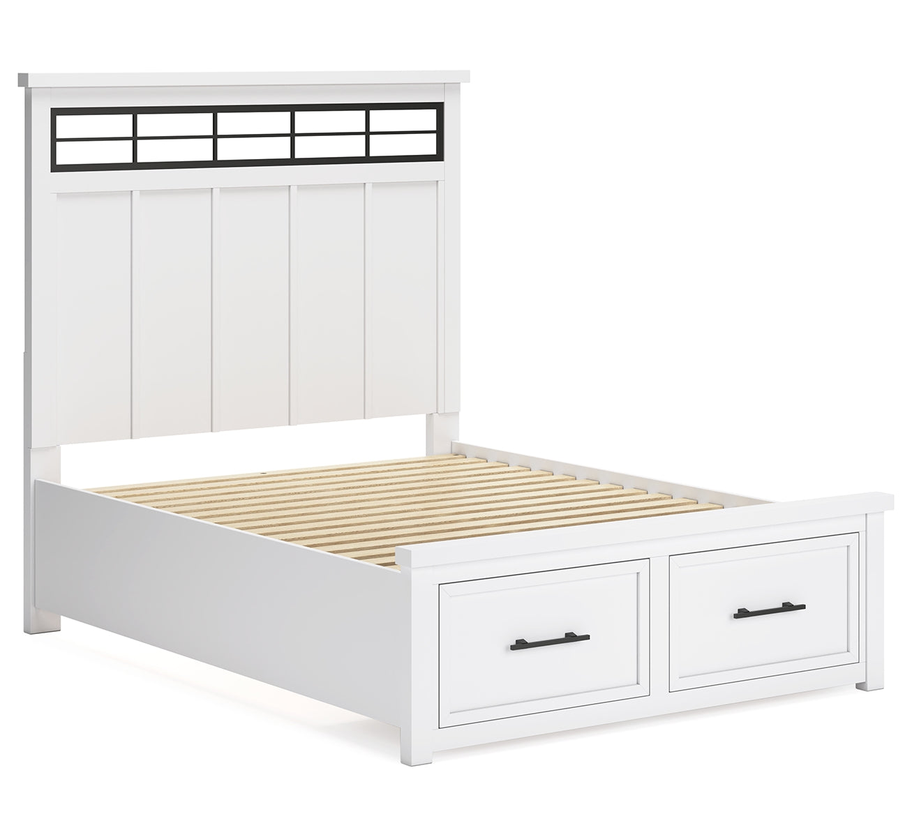 Ashbryn Queen Panel Storage Bed with Mirrored Dresser and 2 Nightstands