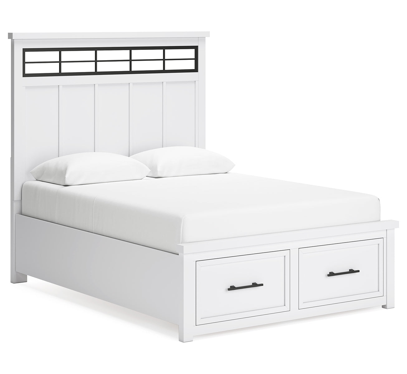 Ashbryn Queen Panel Storage Bed with Mirrored Dresser and 2 Nightstands