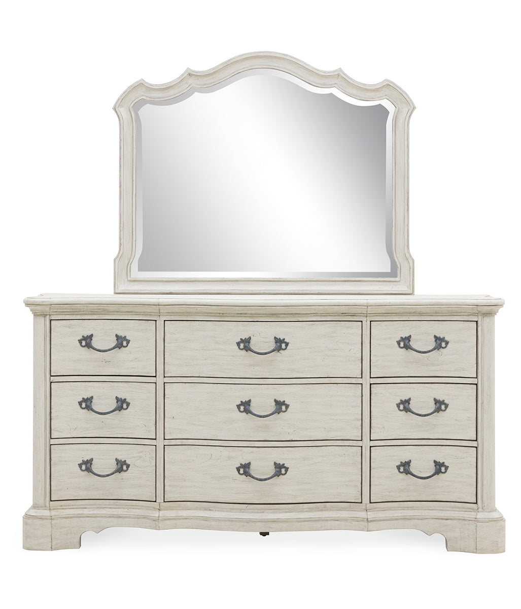 Arlendyne Queen Upholstered Bed with Mirrored Dresser and Nightstand