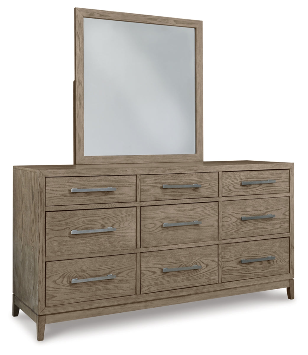 Chrestner King Panel Bed with Mirrored Dresser and 2 Nightstands