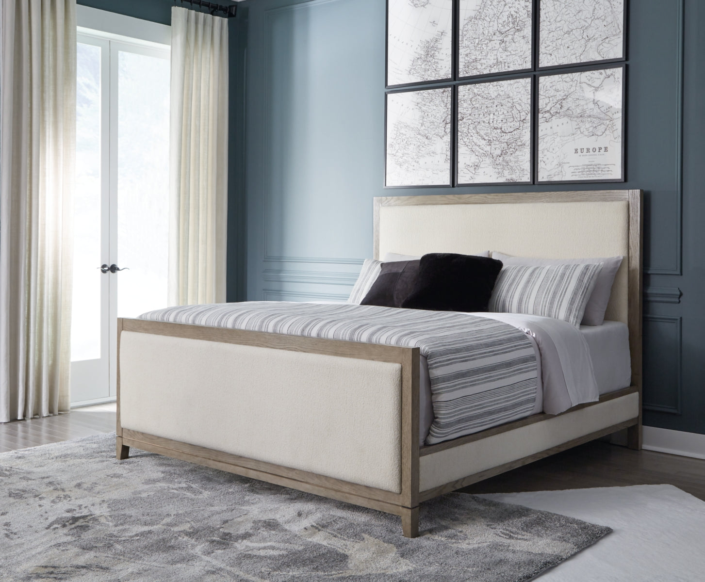 Chrestner King Upholstered Panel Bed with Mirrored Dresser and 2 Nightstands