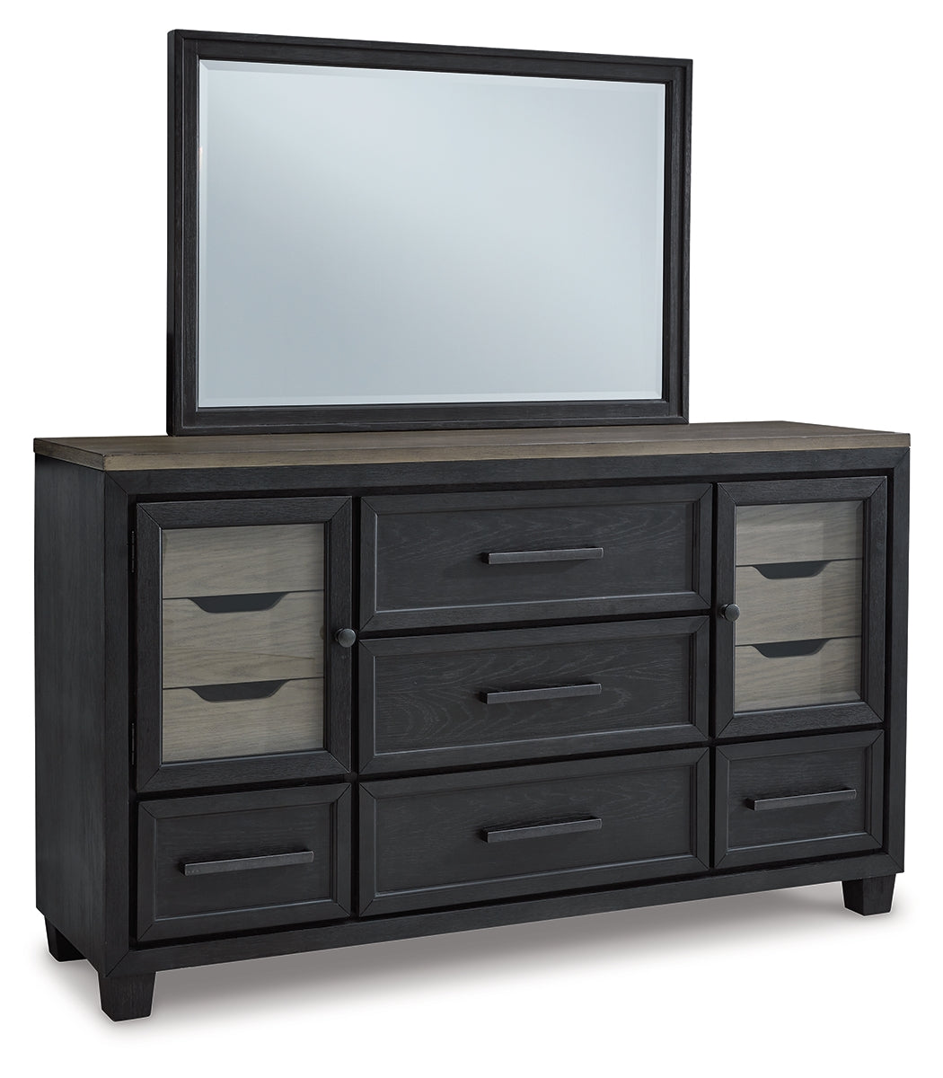 Foyland Queen Panel Storage Bed with Mirrored Dresser