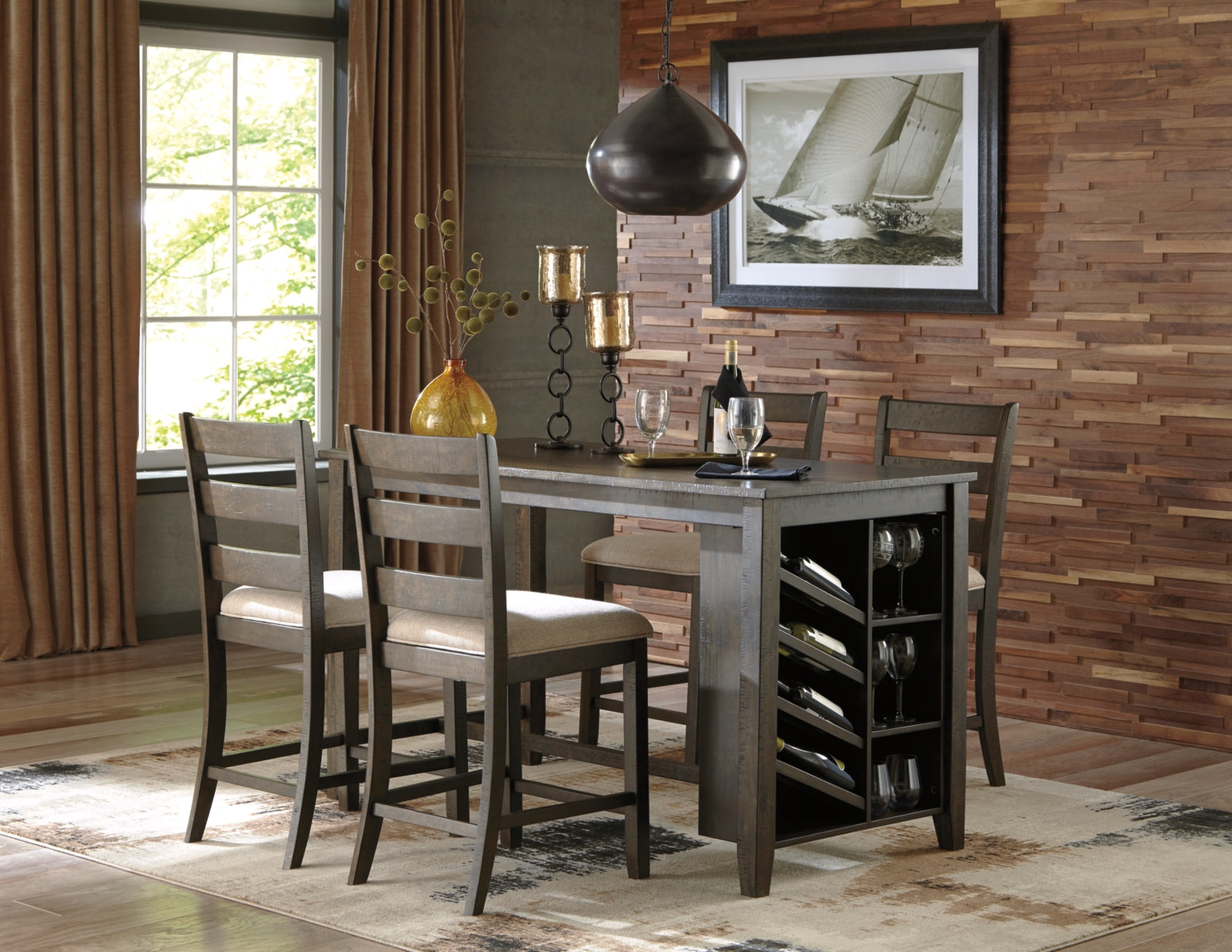 Rokane Counter Height Dining Table and 4 Barstools