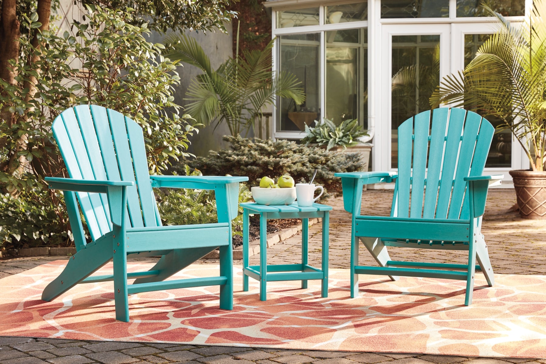 Sundown Treasure 2 Outdoor Adirondack Chairs and Ottomans with Side Table