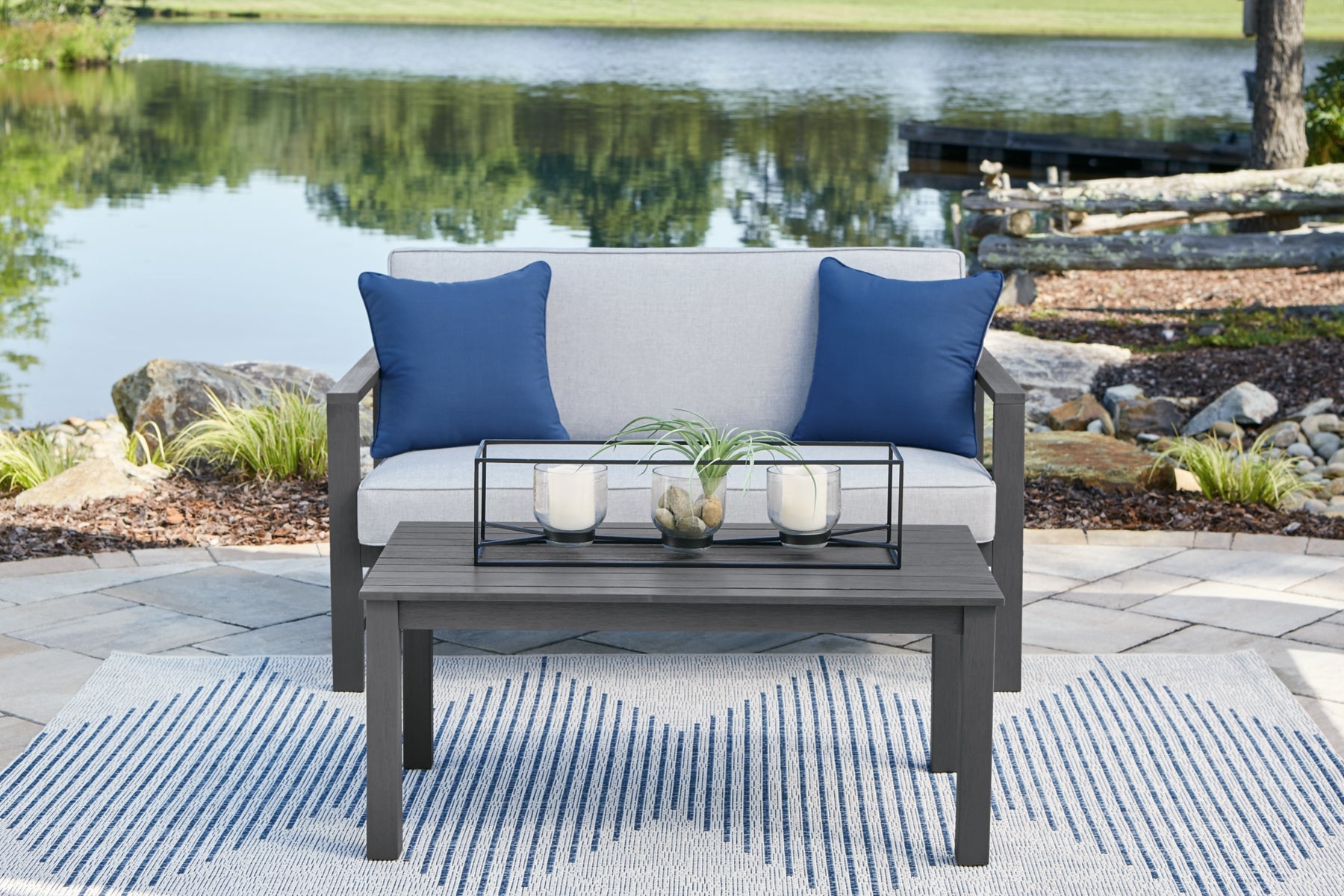 Fynnegan Outdoor Loveseat and 2 Chairs with Coffee Table