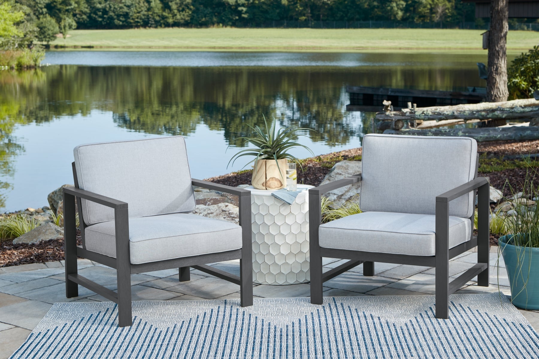Fynnegan Outdoor Loveseat and 2 Chairs with Coffee Table