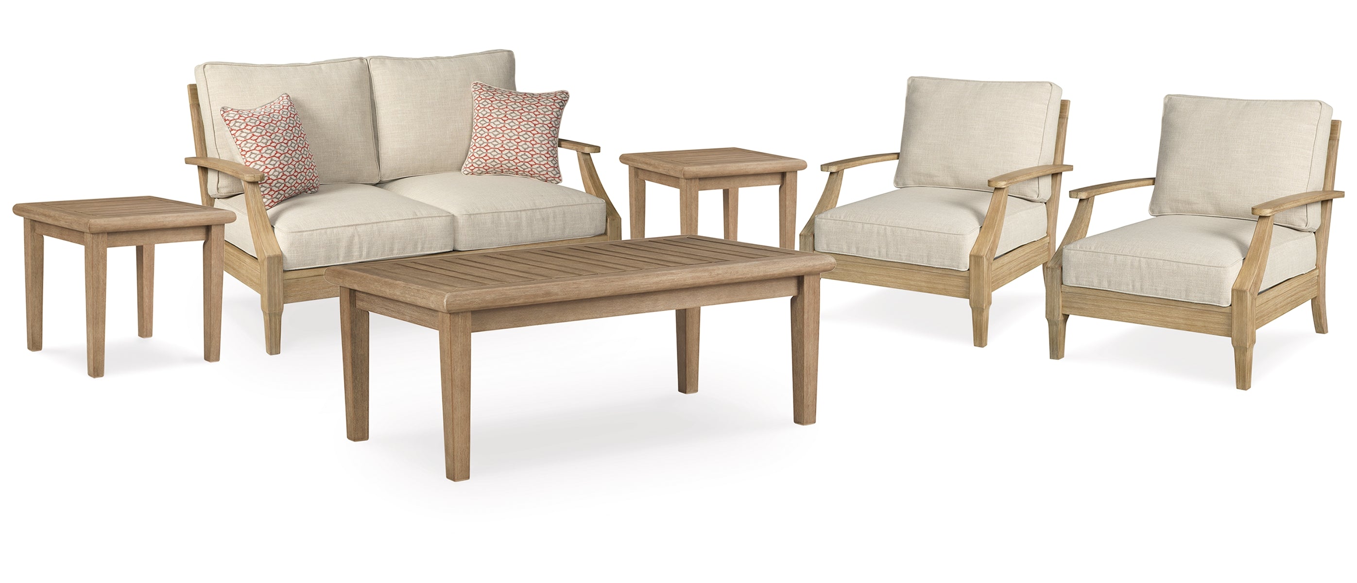 Clare View Outdoor Loveseat and 2 Lounge Chairs with Coffee Table and 2 End Tables